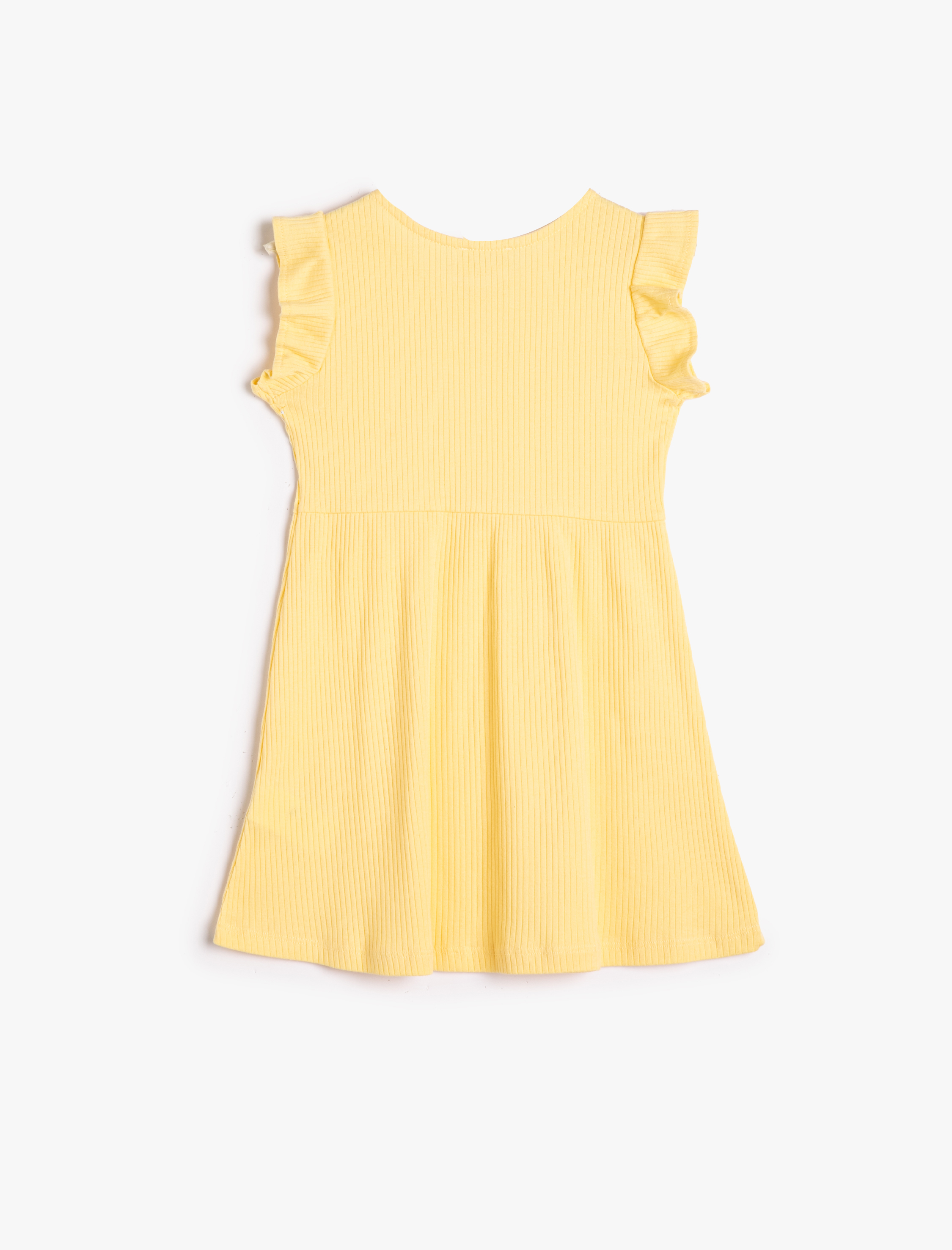  Kız Çocuk Elbise Mini Boy Basic Kolsuz Fırfırlı Yuvarlak Yaka Ribanalı Pamuklu