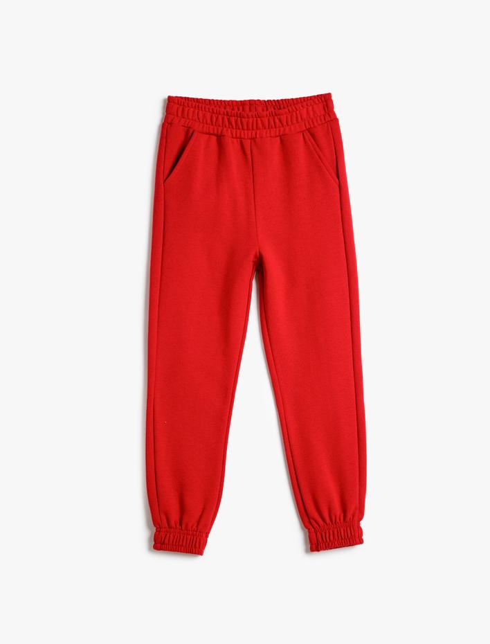 Kız Çocuk Basic Jogger Eşofman Altı Şardonlu Cepli Beli Lastikli Pamuklu Şardonlu