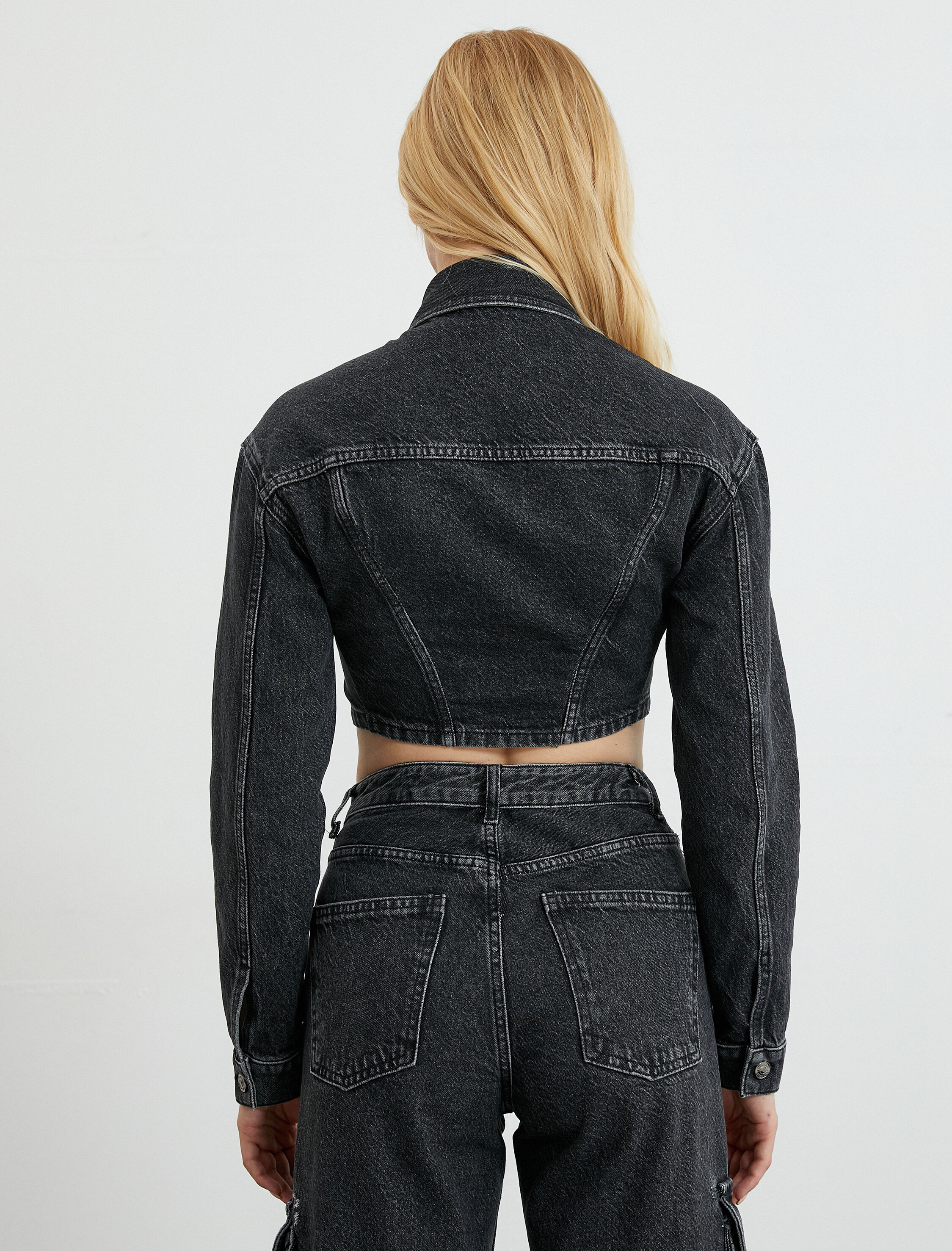   Crop Kot Ceket Slim Fit Asimetrik Kesim Pamuklu