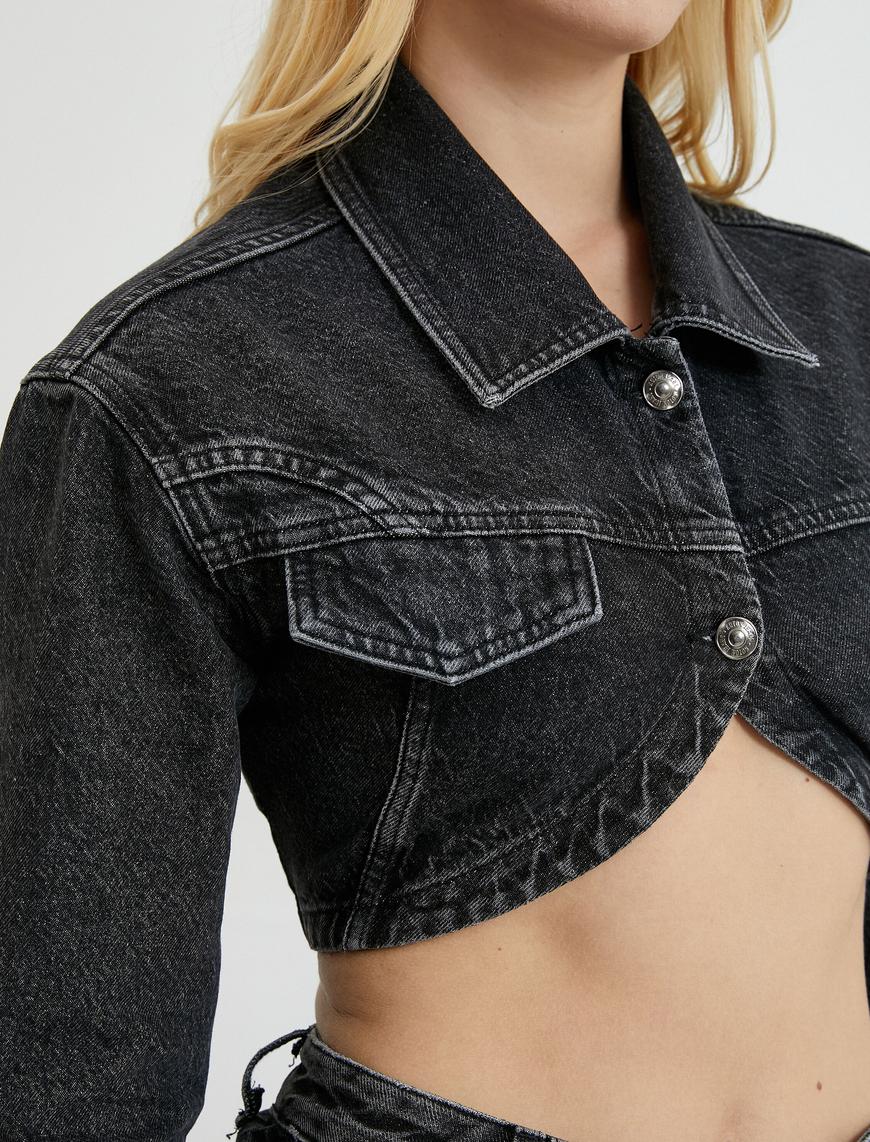   Crop Kot Ceket Slim Fit Asimetrik Kesim Pamuklu