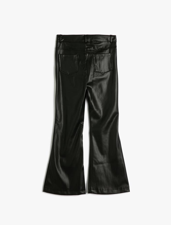 Kız Çocuk İspanyol Paça Pantolon Deri Görünümlü