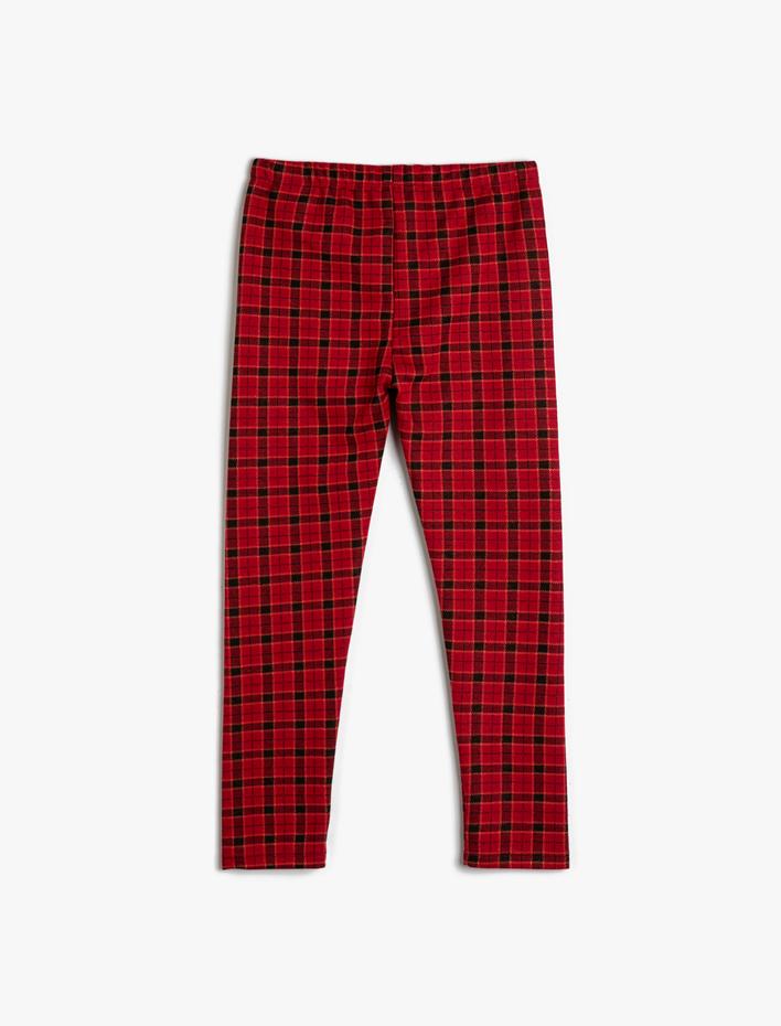 Kız Çocuk Ekoseli Tayt Beli Lastikli