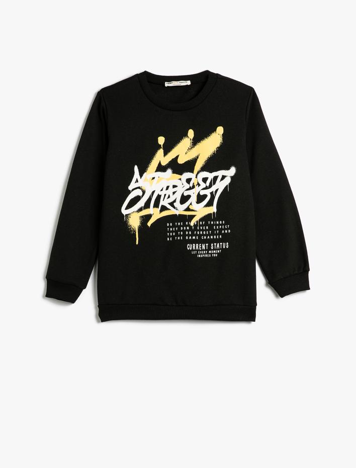 Erkek Çocuk Sweatshirt Bisiklet Yaka Grafiti Baskılı Uzun Kollu Şardonlu