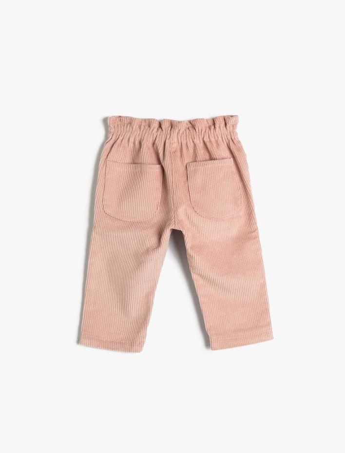Kız Bebek Pantolon Beli Bağlamalı Cepli Kadife Fitilli