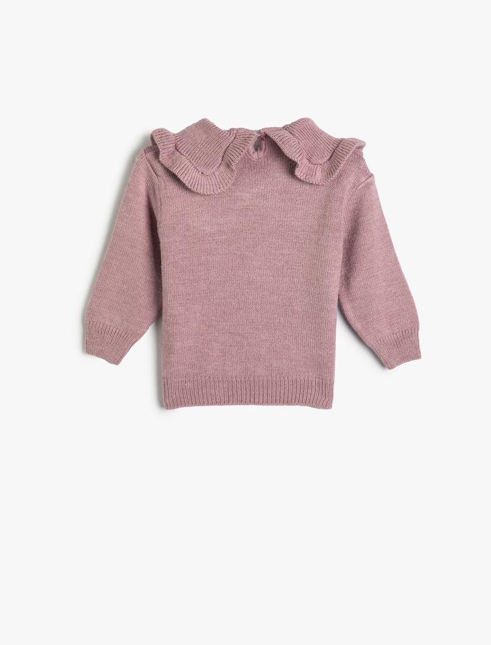 Kız Bebek Basic Kazak Bebe Yaka Fırfır Detaylı