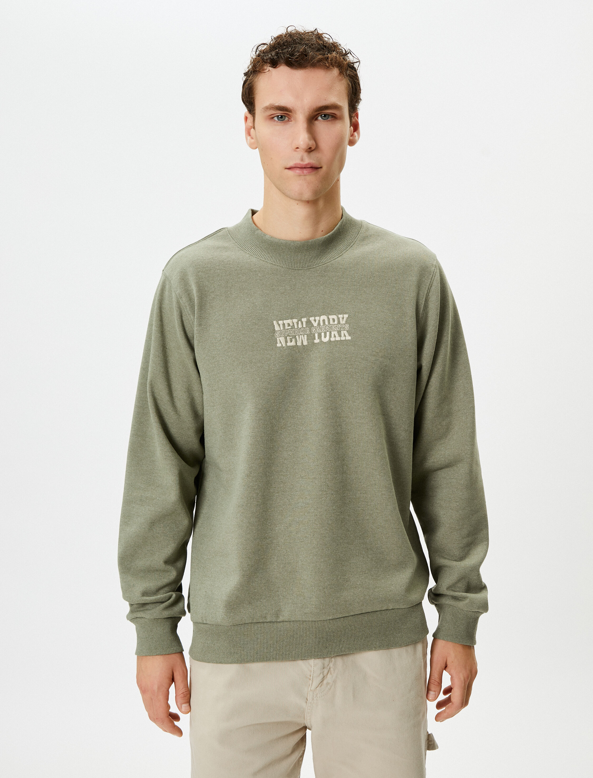   Kolej Sweat Bisiklet Yaka İşleme Detaylı Uzun Kollu Şardonlu