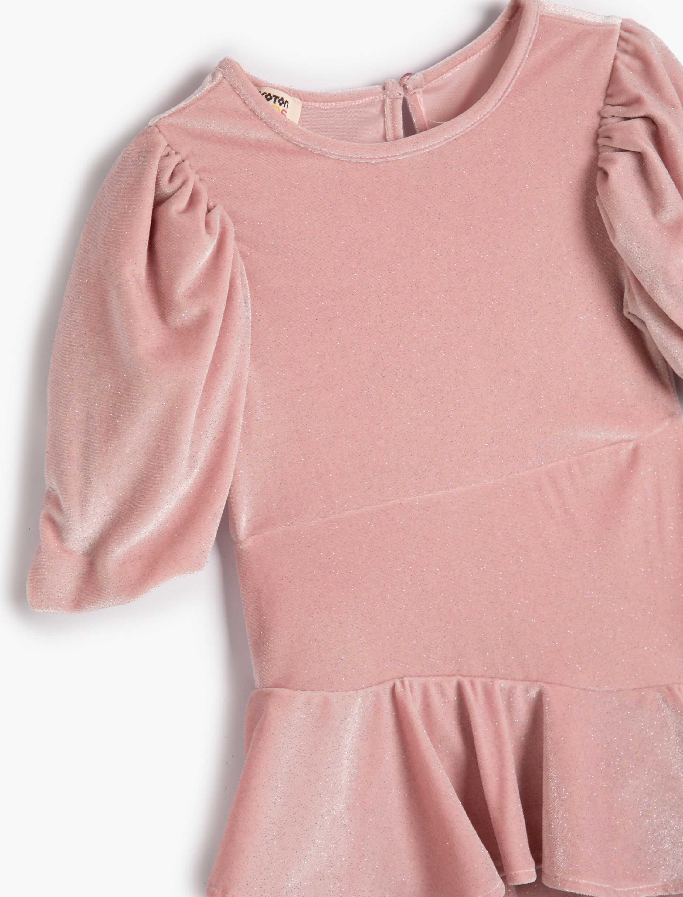  Kız Çocuk Balon Kol Elbise Simli Yuvarlak Yaka