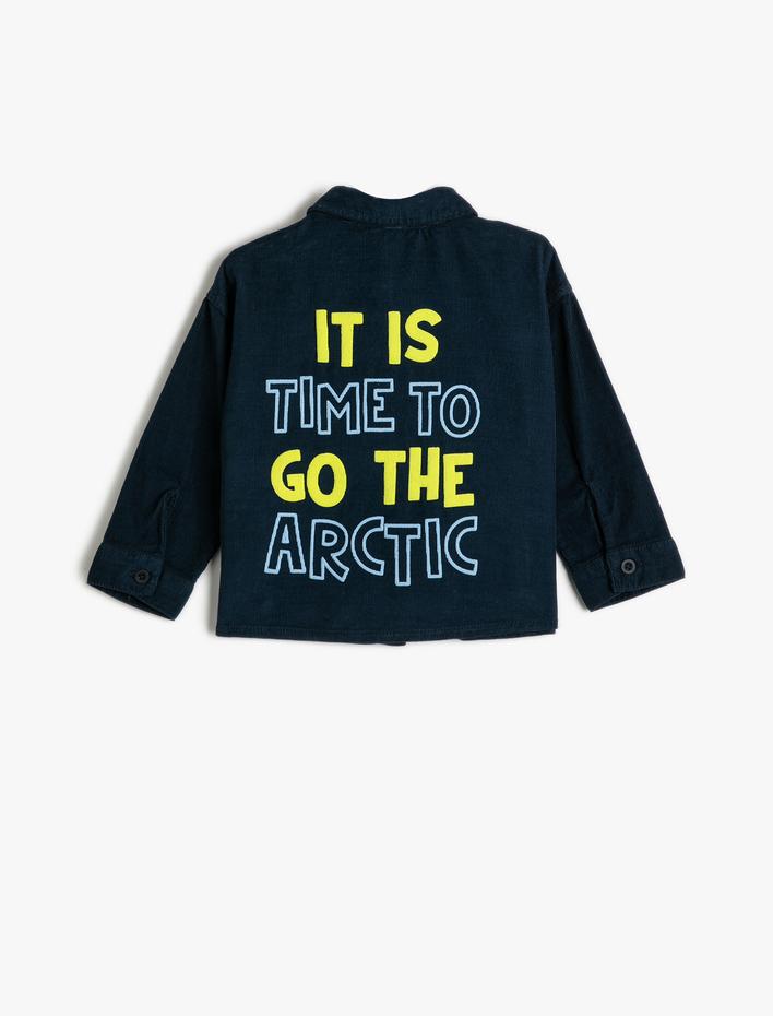 Erkek Bebek Fitilli Kadife Gömlek Cepli Arkası Baskılı Uzun Kollu