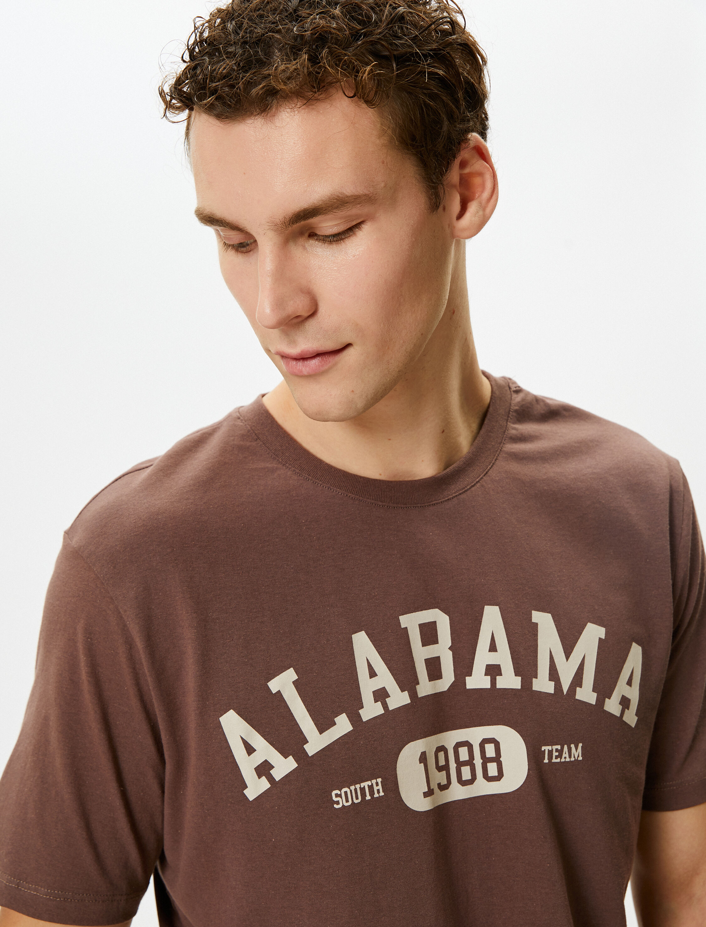   Kolej Tişört Baskılı Bisiklet Yaka Kısa Kollu Pamuklu