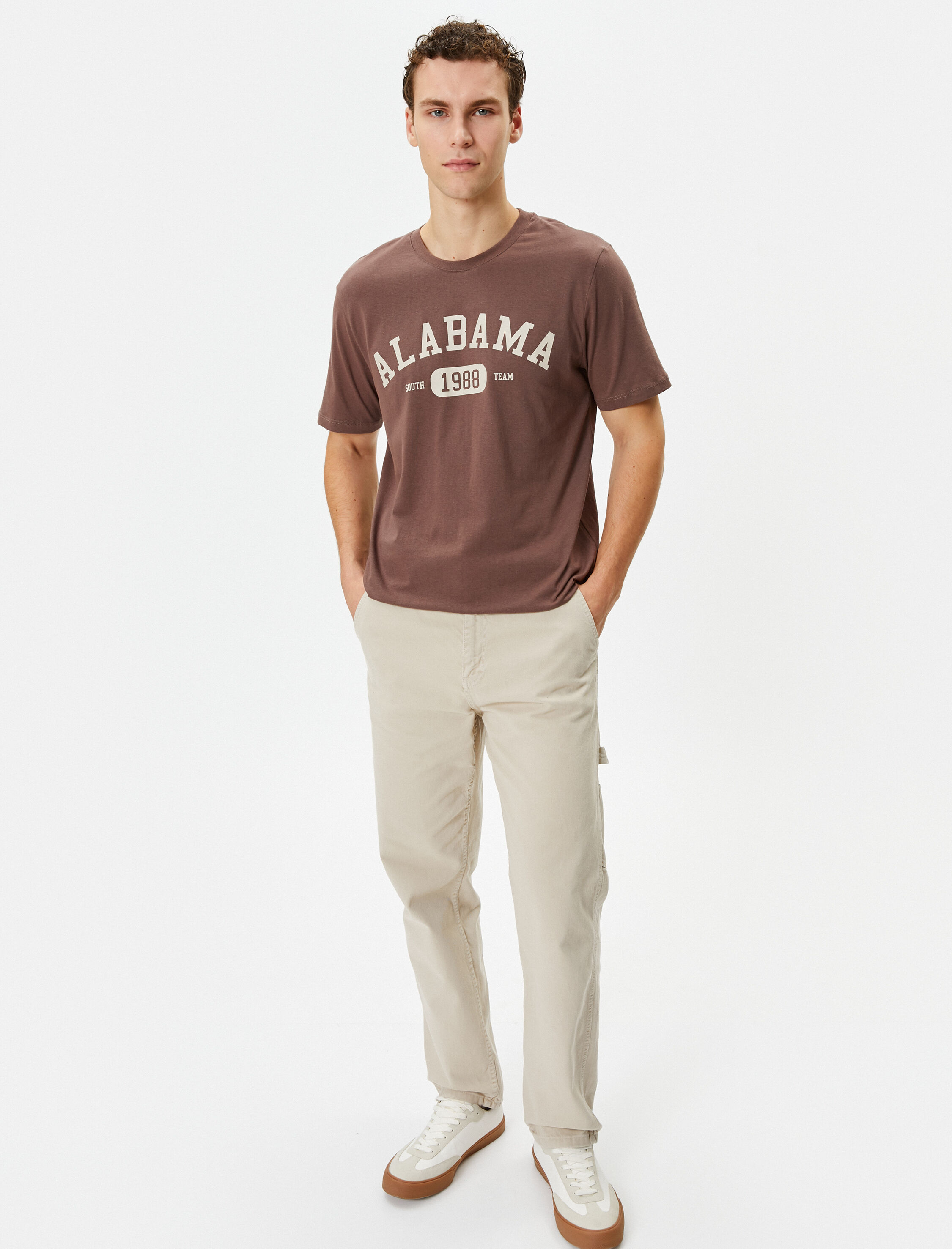   Kolej Tişört Baskılı Bisiklet Yaka Kısa Kollu Pamuklu