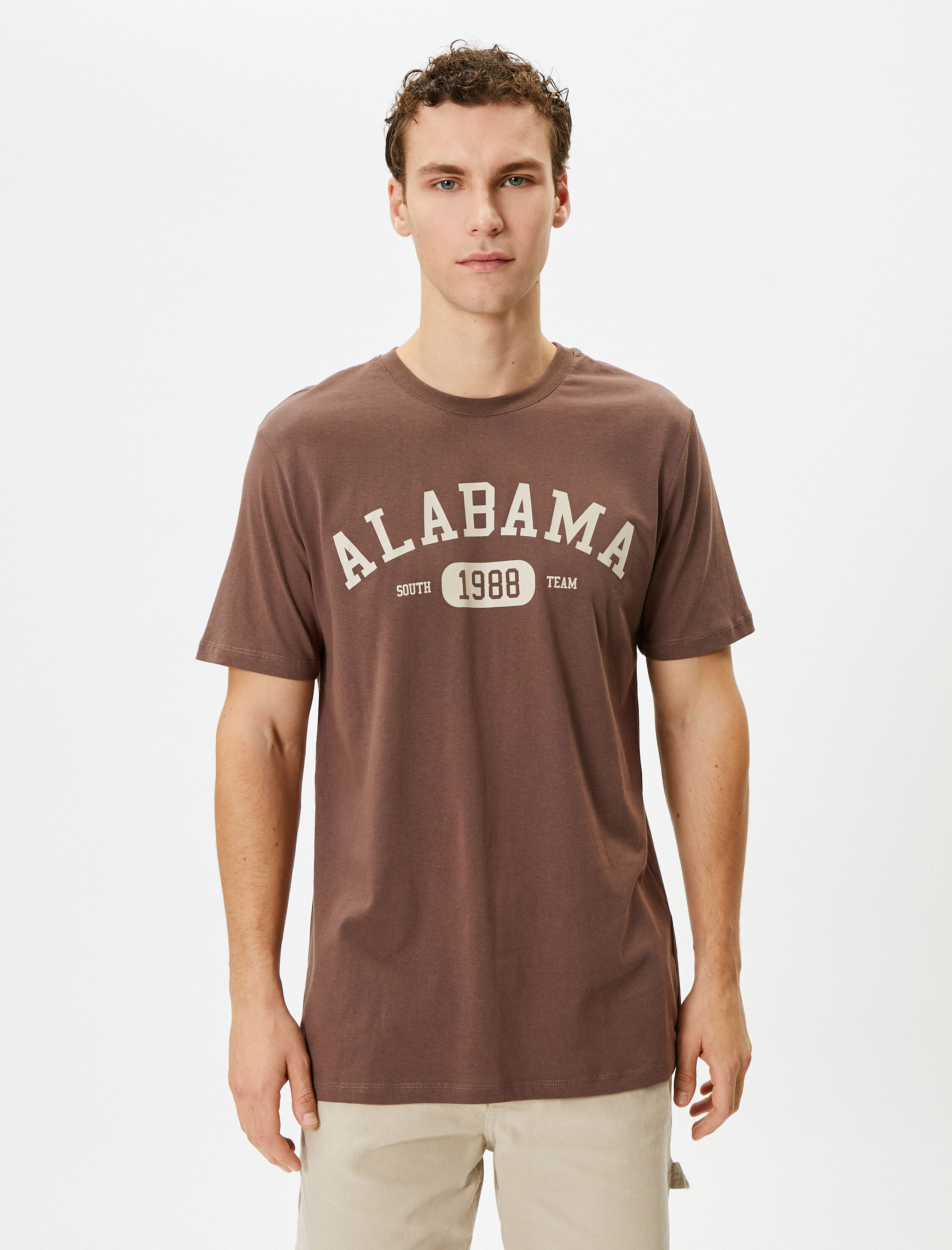   Kolej Tişört Baskılı Bisiklet Yaka Kısa Kollu Pamuklu