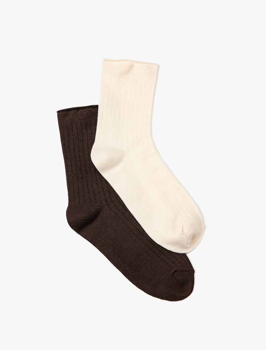  Kadın 2'li Soket Çorap Seti Dokulu Çok Renkli