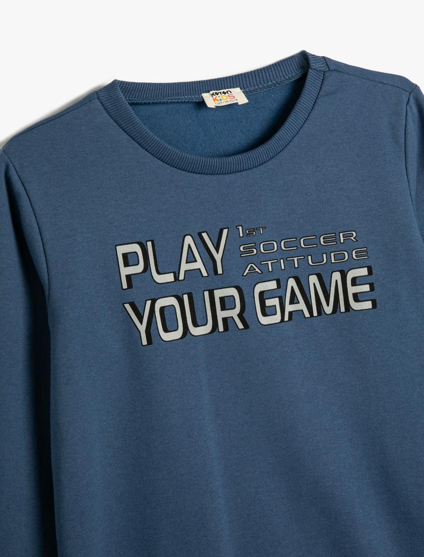  Erkek Çocuk Sweatshirt Uzun Kollu Bisiklet Yaka Slogan Baskılı Şardonlu