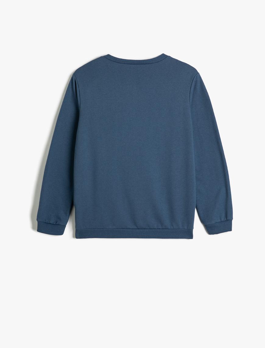  Erkek Çocuk Sweatshirt Uzun Kollu Bisiklet Yaka Slogan Baskılı Şardonlu