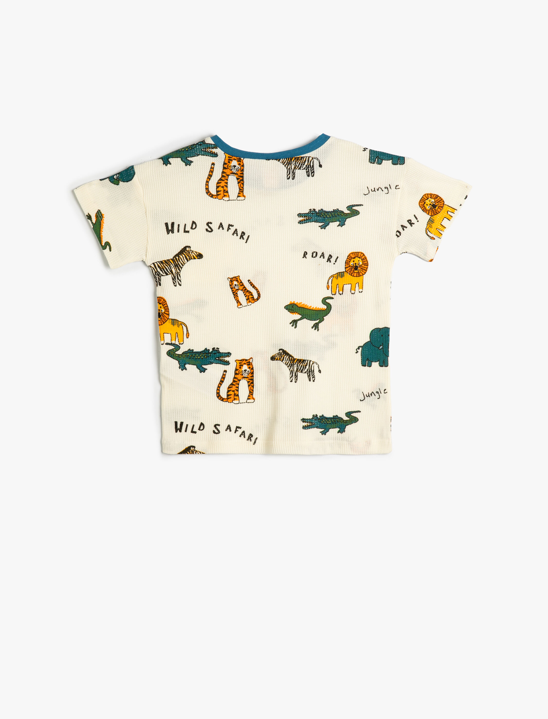  Erkek Bebek Tişört Kısa Kollu Bisiklet Yaka Hayvan Baskılı Pamuklu