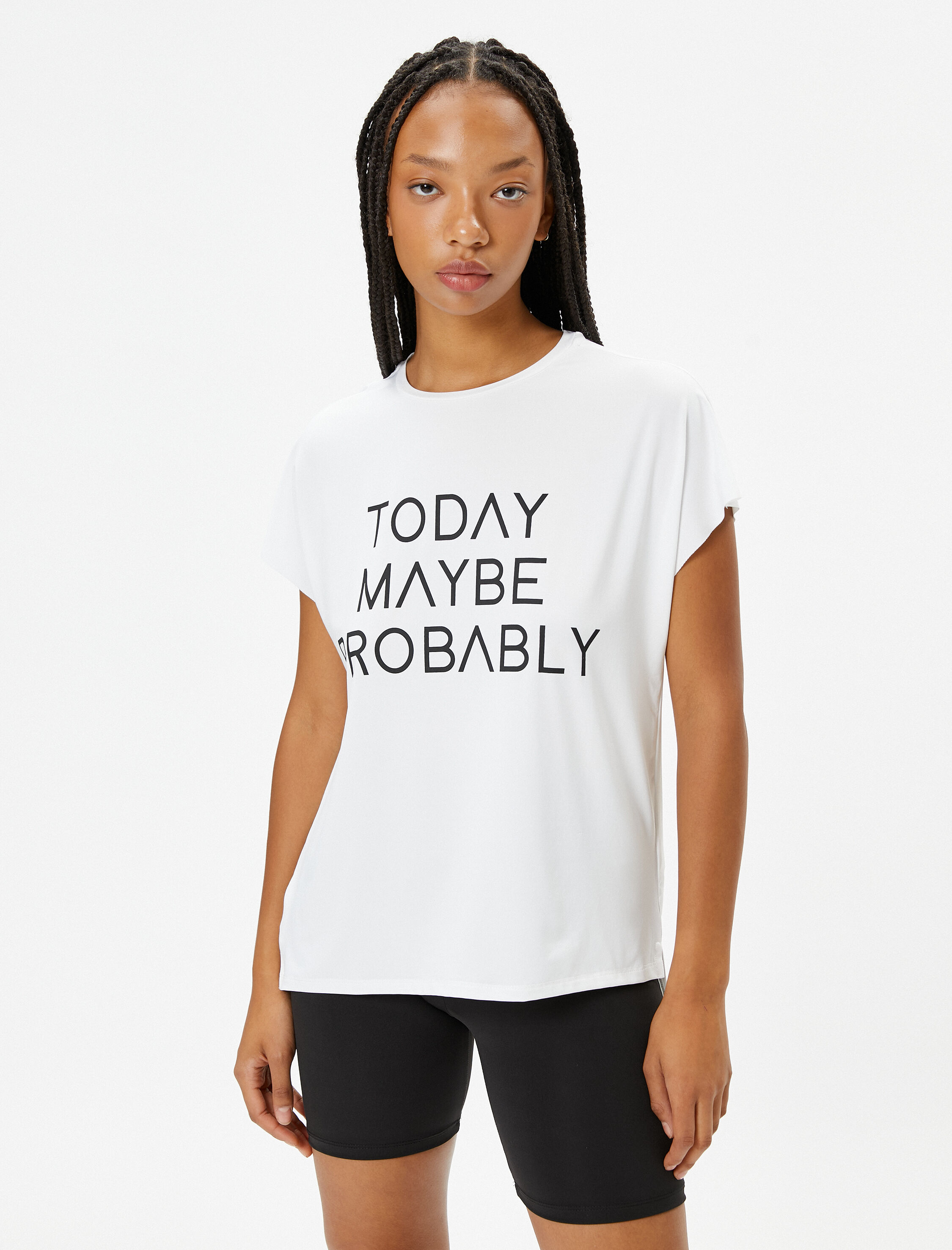   Spor Tişört Rahat Kalıp Kısa Kollu Bisiklet Yaka Baskılı