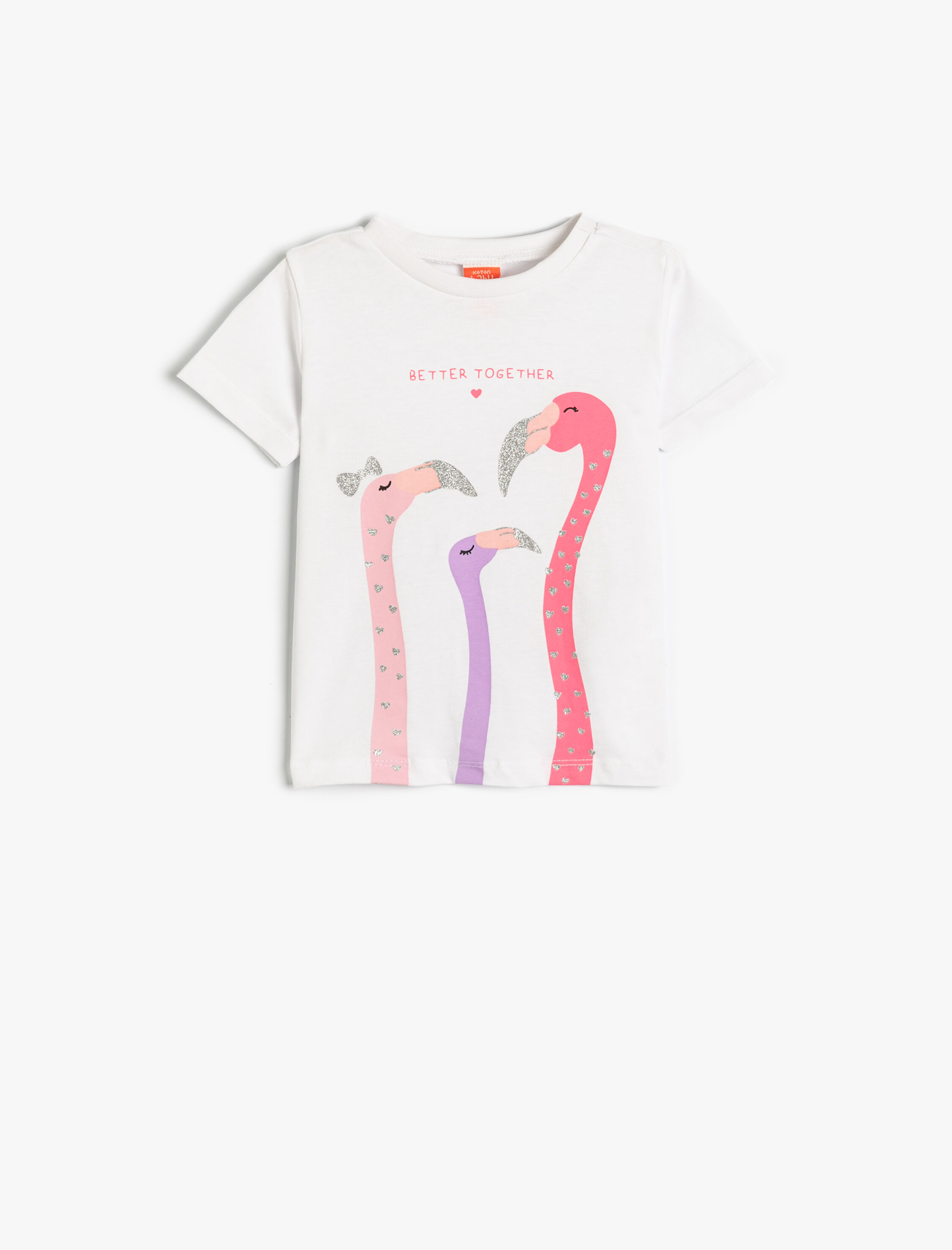  Kız Bebek Tişört Kısa Kollu Bisiklet Yaka Flamingo Baskılı Pamuklu