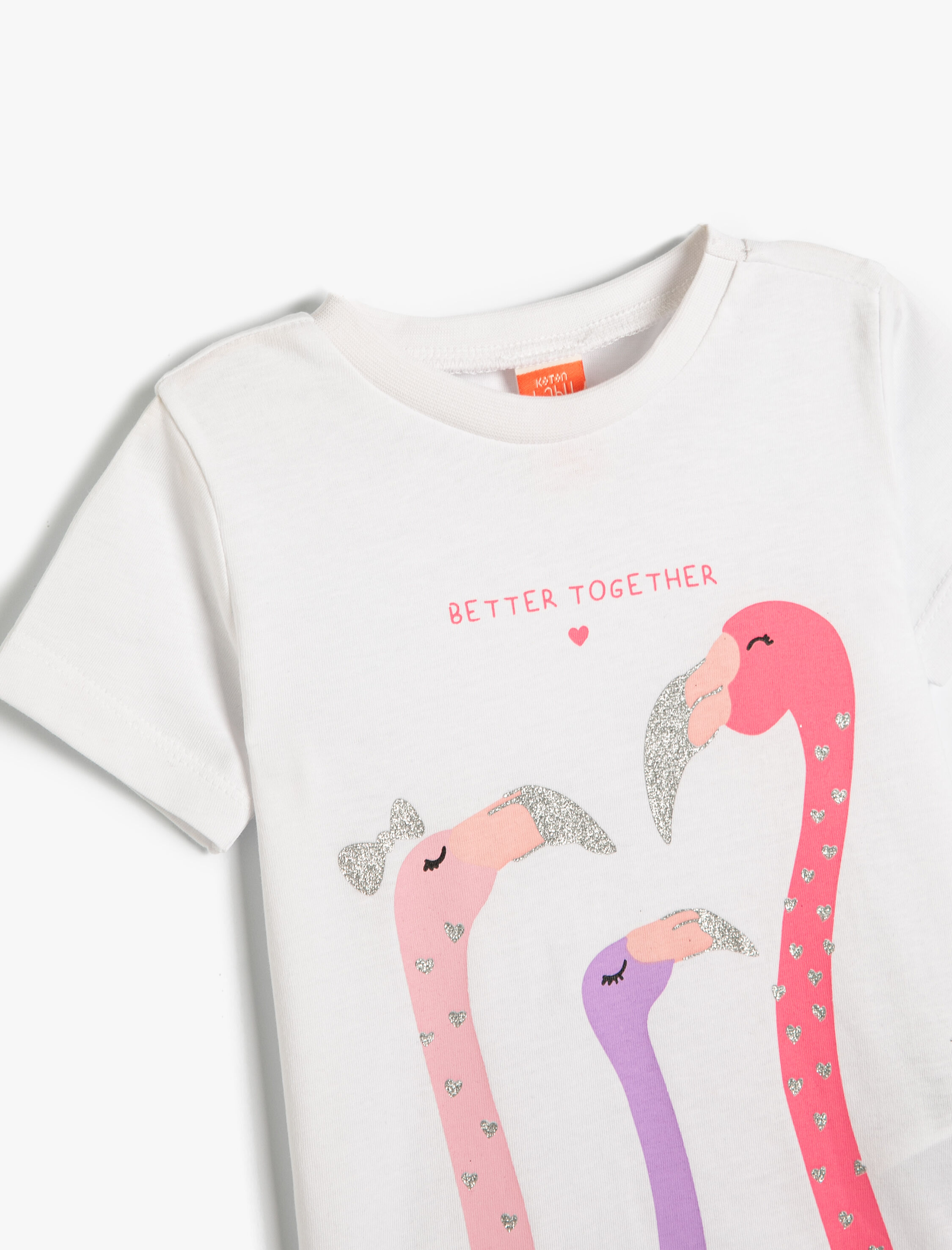  Kız Bebek Tişört Kısa Kollu Bisiklet Yaka Flamingo Baskılı Pamuklu