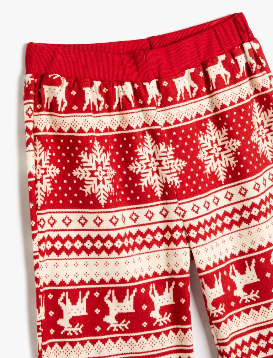   Yılbaşı Temalı Pijama Altı Düz Paça Beli Lastikli