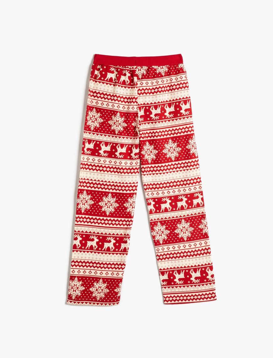   Yılbaşı Temalı Pijama Altı Düz Paça Beli Lastikli