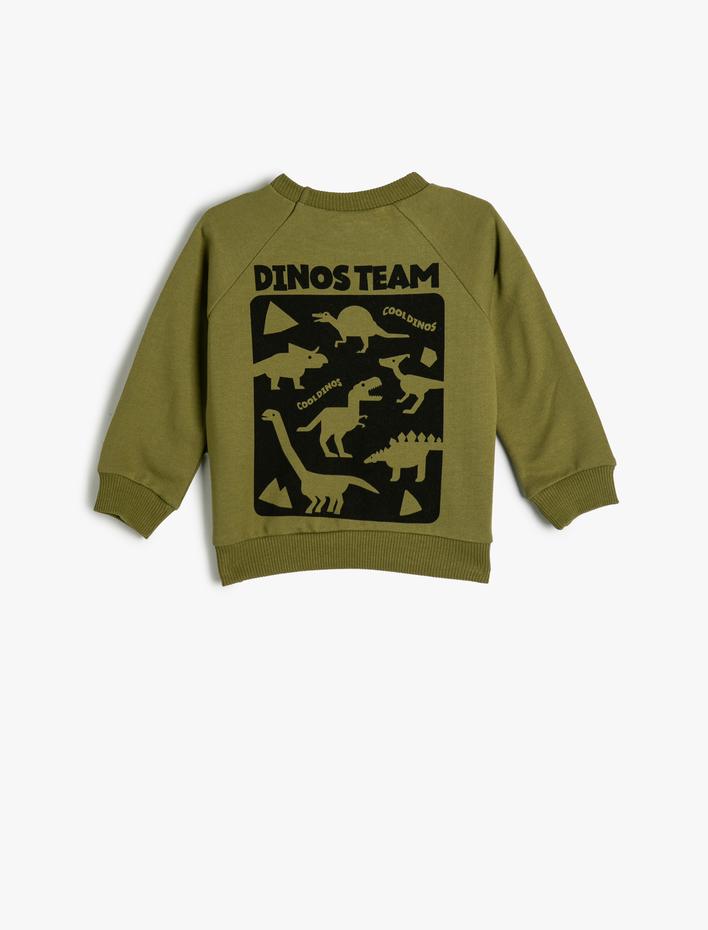 Erkek Bebek Dinozorlu Sweatshirt Bisiklet Yaka Uzun Kollu Şardonlu Pamuklu