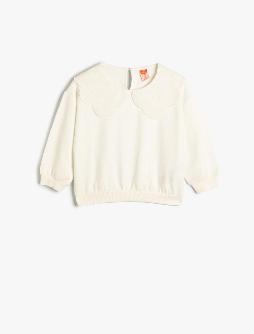  Kız Bebek Bebe Yaka Sweatshirt Şardonlu Pamuklu