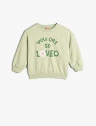 Sweatshirt Uzun Kollu Bisiklet Yaka Yazı Baskı Detaylı Şardonlu Pamuklu