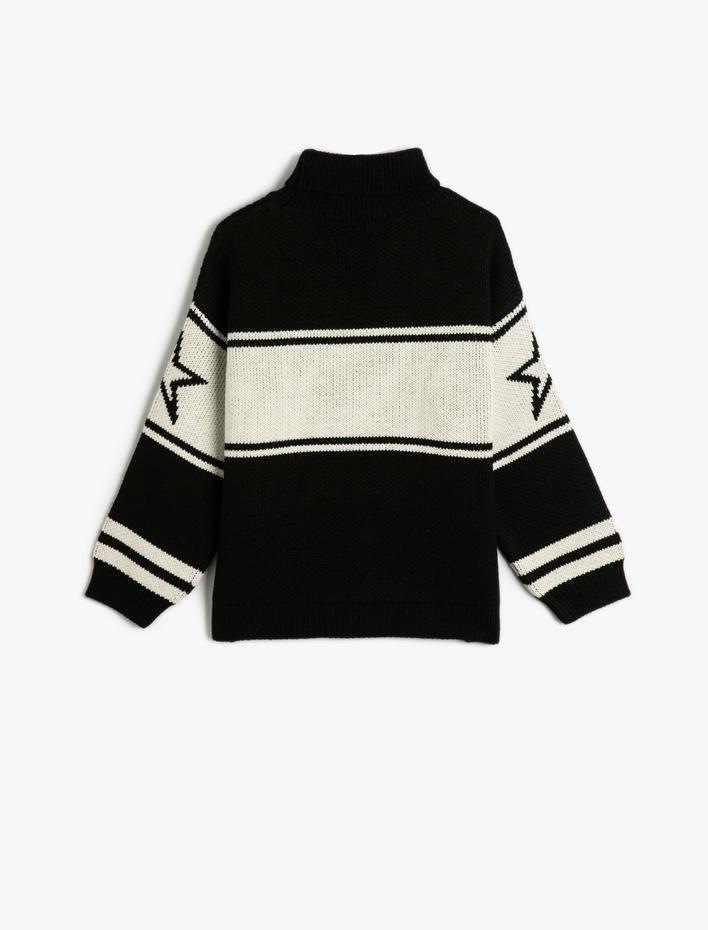 Kız Çocuk Balıkçı Yaka Kazak Uzun Kollu Fitilli Yazı Baskılı