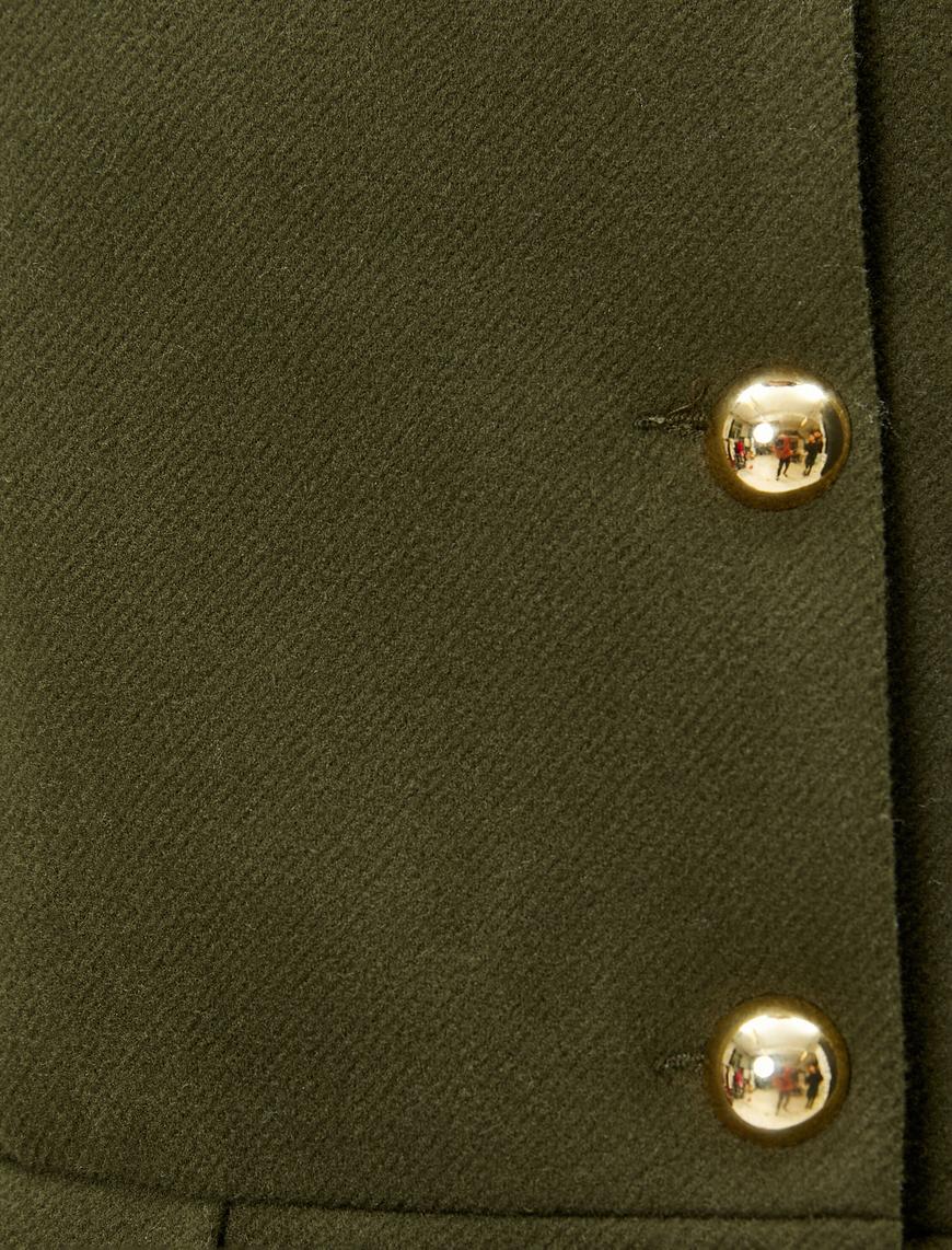   Kaşe Kaban Gold Düğmeli Manşet Yaka Cepli