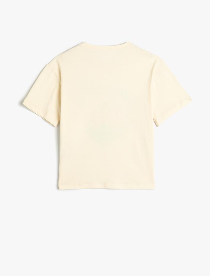 Kız Çocuk Tişört Kısa Kollu Bisiklet Yaka Yunus Baskılı Pamuklu