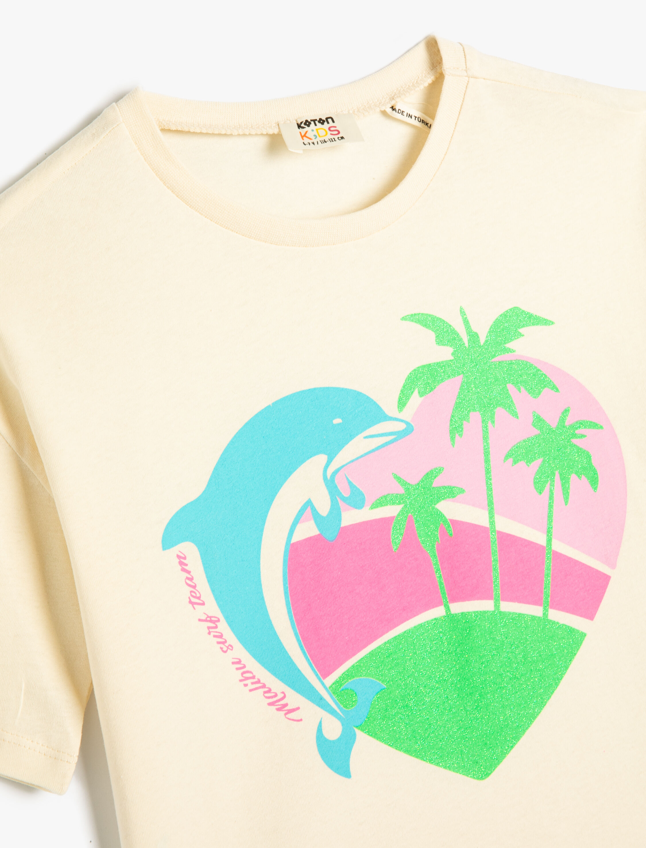  Kız Çocuk Tişört Kısa Kollu Bisiklet Yaka Yunus Baskılı Pamuklu