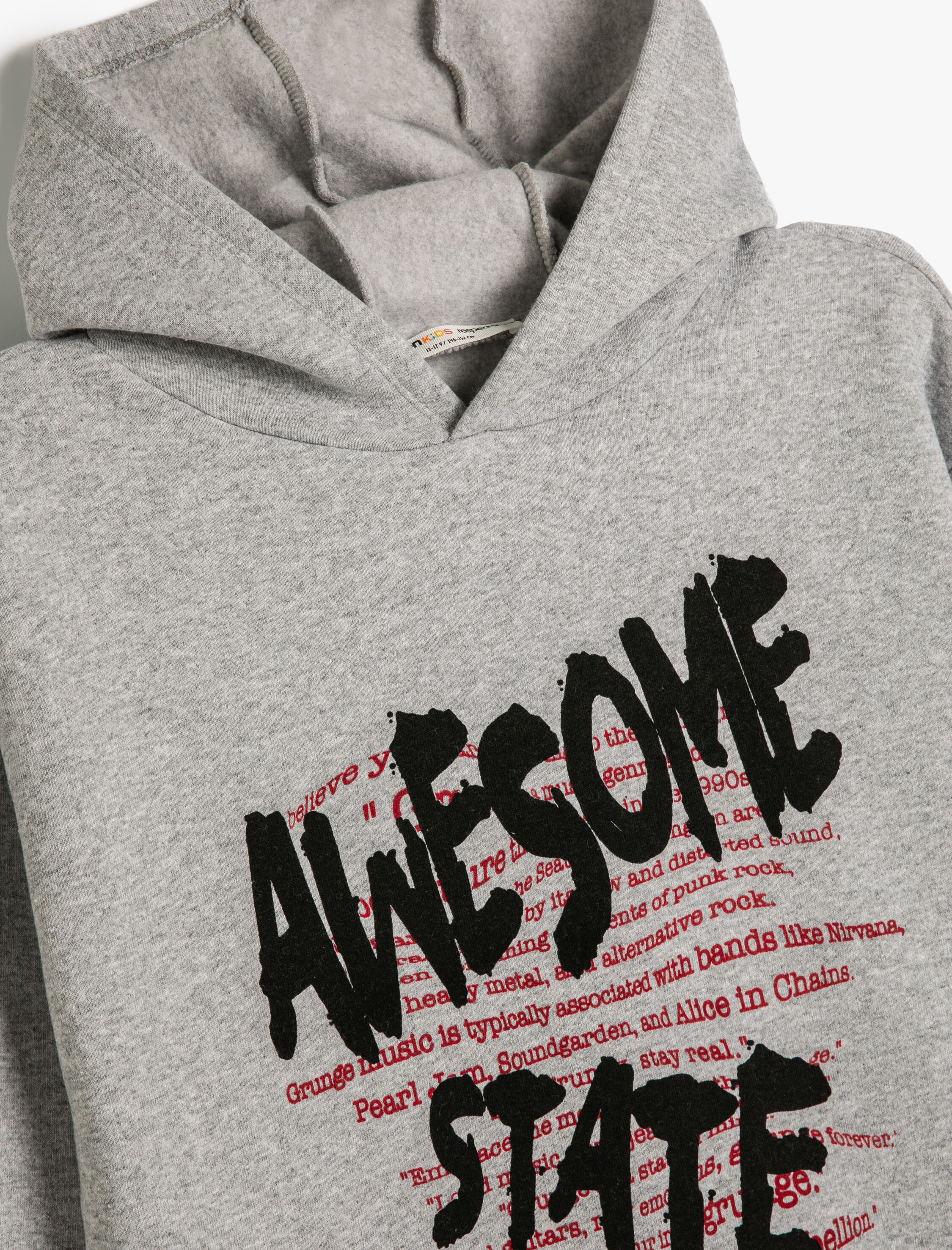  Erkek Çocuk Kapşonlu Sweatshirt Slogan Baskılı Uzun Kollu Şardonlu