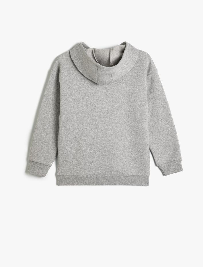 Erkek Çocuk Kapşonlu Sweatshirt Slogan Baskılı Uzun Kollu Şardonlu