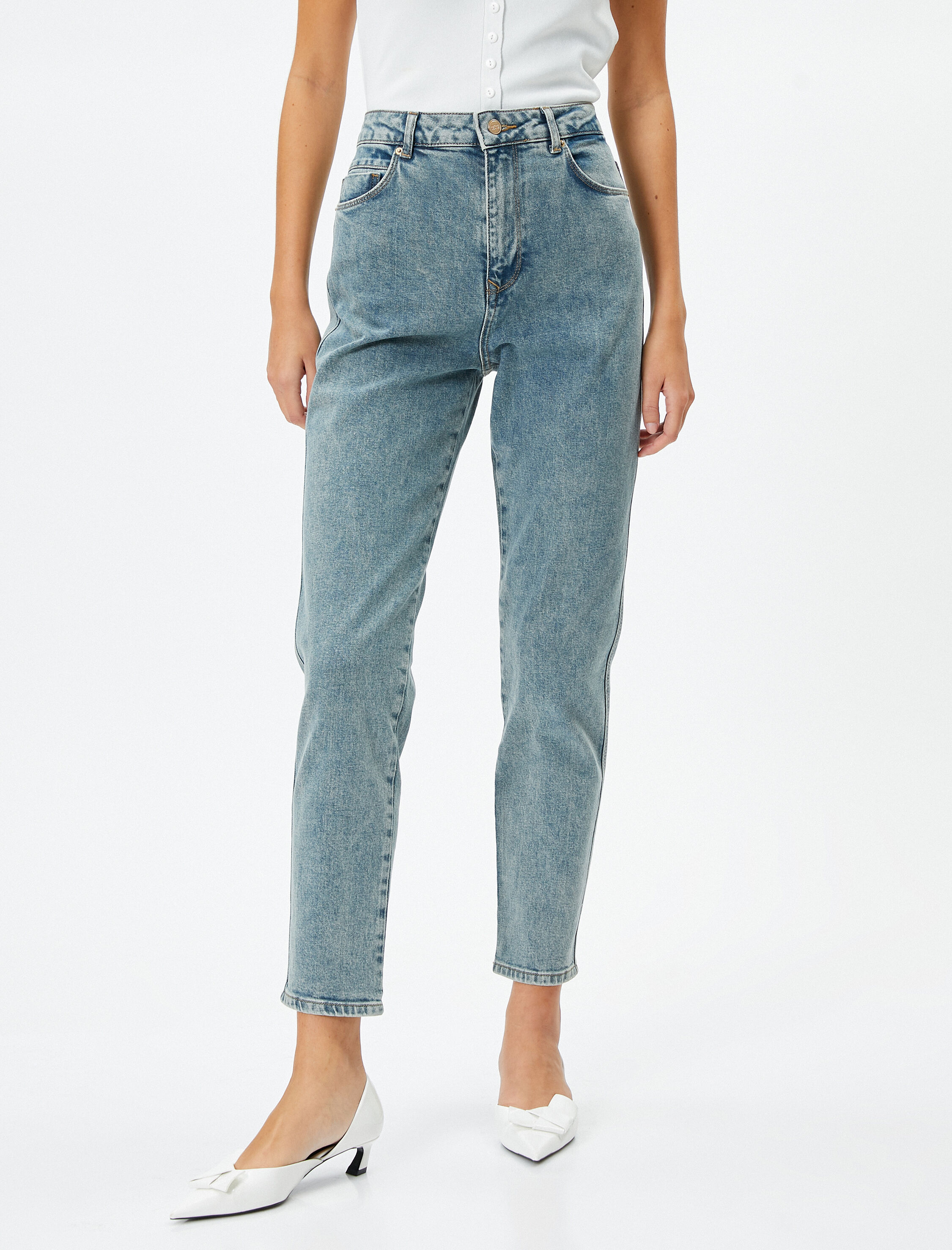   Yüksek Bel Kot Pantolon Dar Kesim Az Esneyen Cepli Pamuklu - Eve Slim Jean