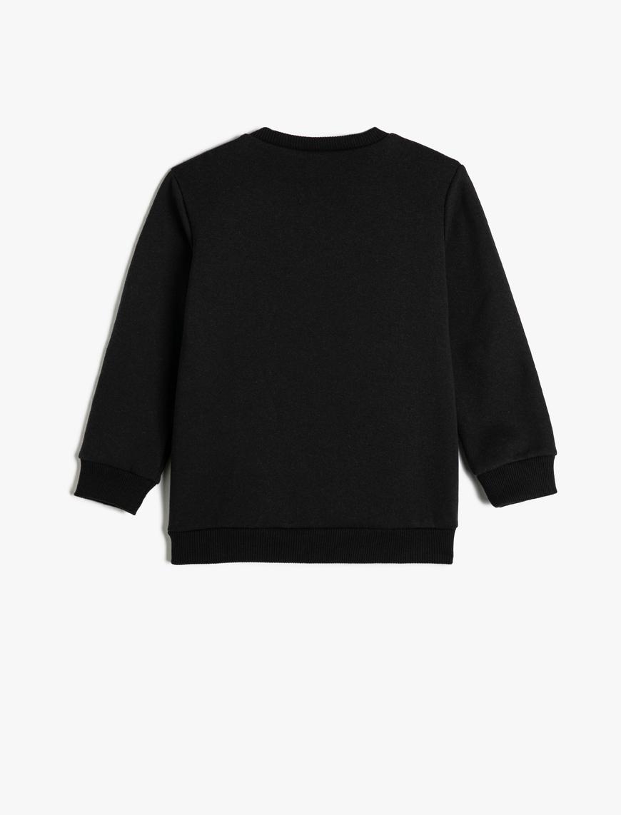  Erkek Çocuk Sweatshirt Uzun Kollu Bisiklet Yaka Kaplan Kabartma Baskılı Şardonlu