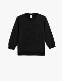 Sweatshirt Uzun Kollu Bisiklet Yaka Kaplan Kabartma Baskılı Şardonlu