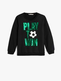 Sweatshirt Uzun Kollu Bisiklet Yaka Futbol Baskılı Şardonlu