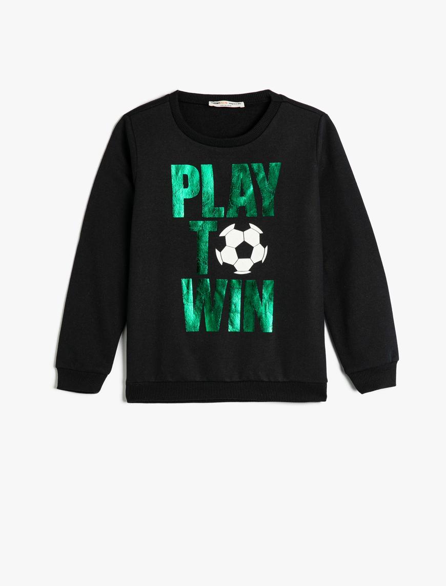  Erkek Çocuk Sweatshirt Uzun Kollu Bisiklet Yaka Futbol Baskılı Şardonlu