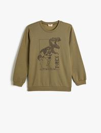 Dinozorlu Sweatshirt Uzun Kollu Bisiklet Yaka Şardonlu