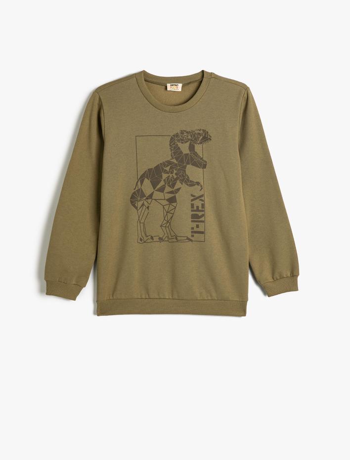 Erkek Çocuk Dinozorlu Sweatshirt Uzun Kollu Bisiklet Yaka Şardonlu