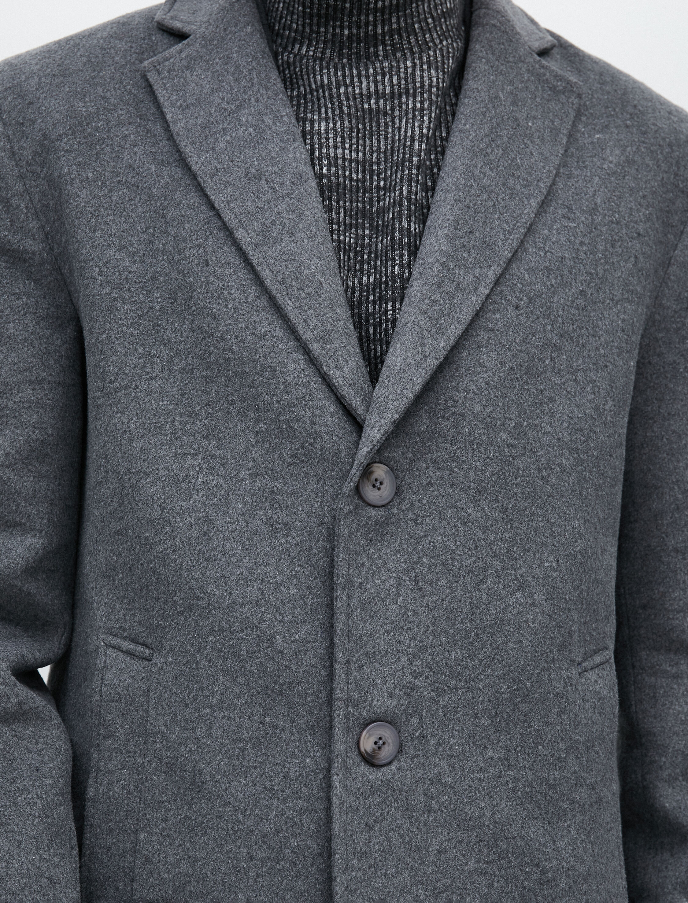 Kaşe Kaban Cep Detaylı Düğmeli