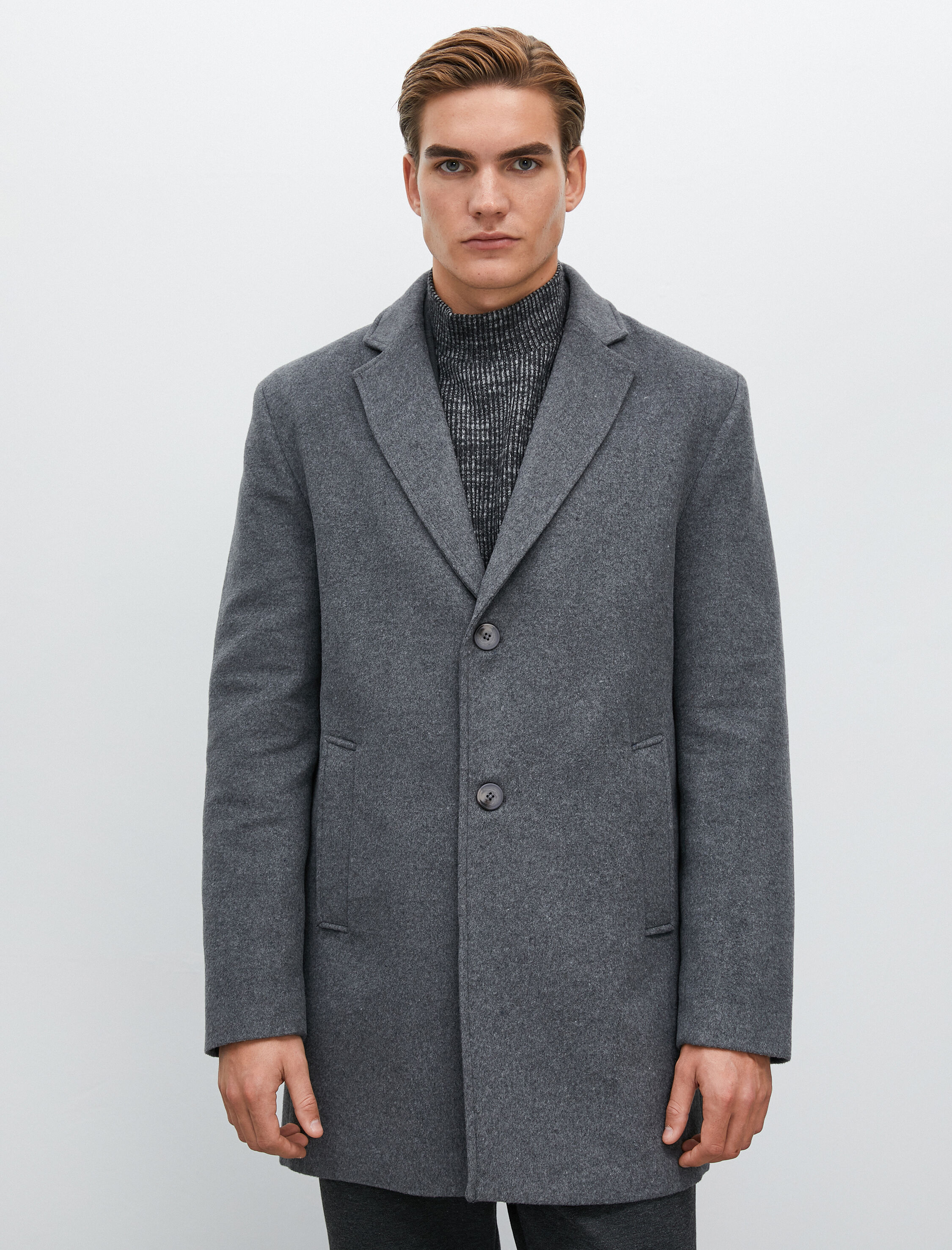 Kaşe Kaban Cep Detaylı Düğmeli