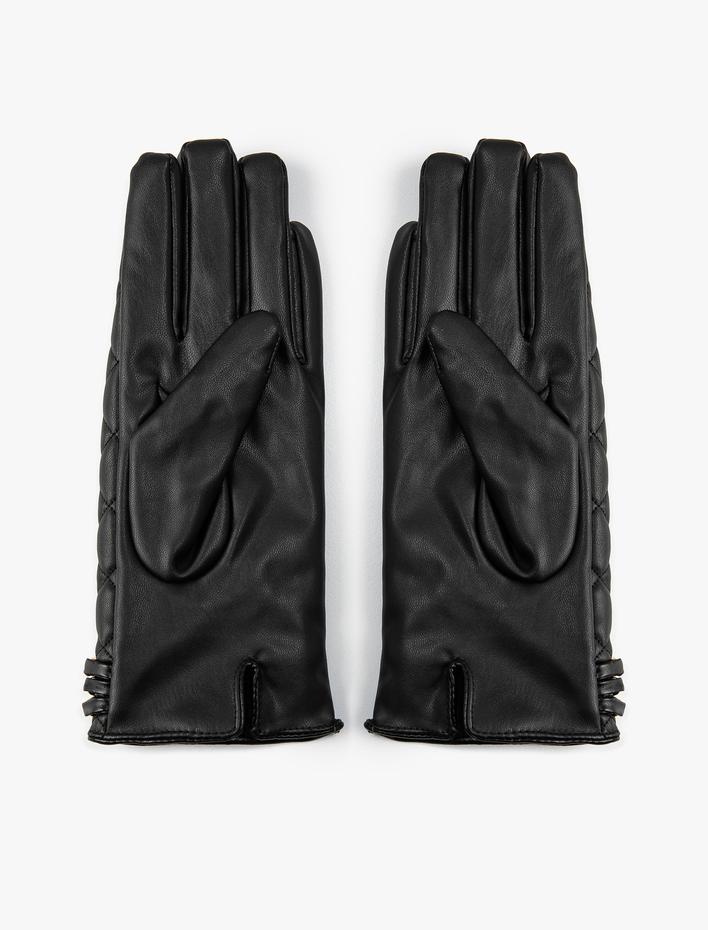 Kadın Eldiven Suni Deri Kapitone Detaylı