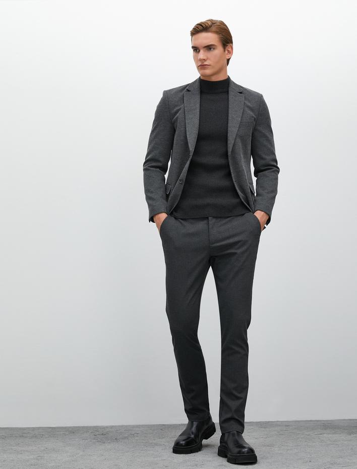  Klasik Pantolon Slim Fit Cep Detaylı Düğmeli