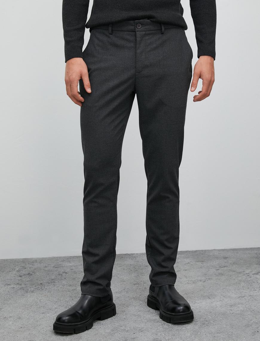   Klasik Pantolon Slim Fit Cep Detaylı Düğmeli