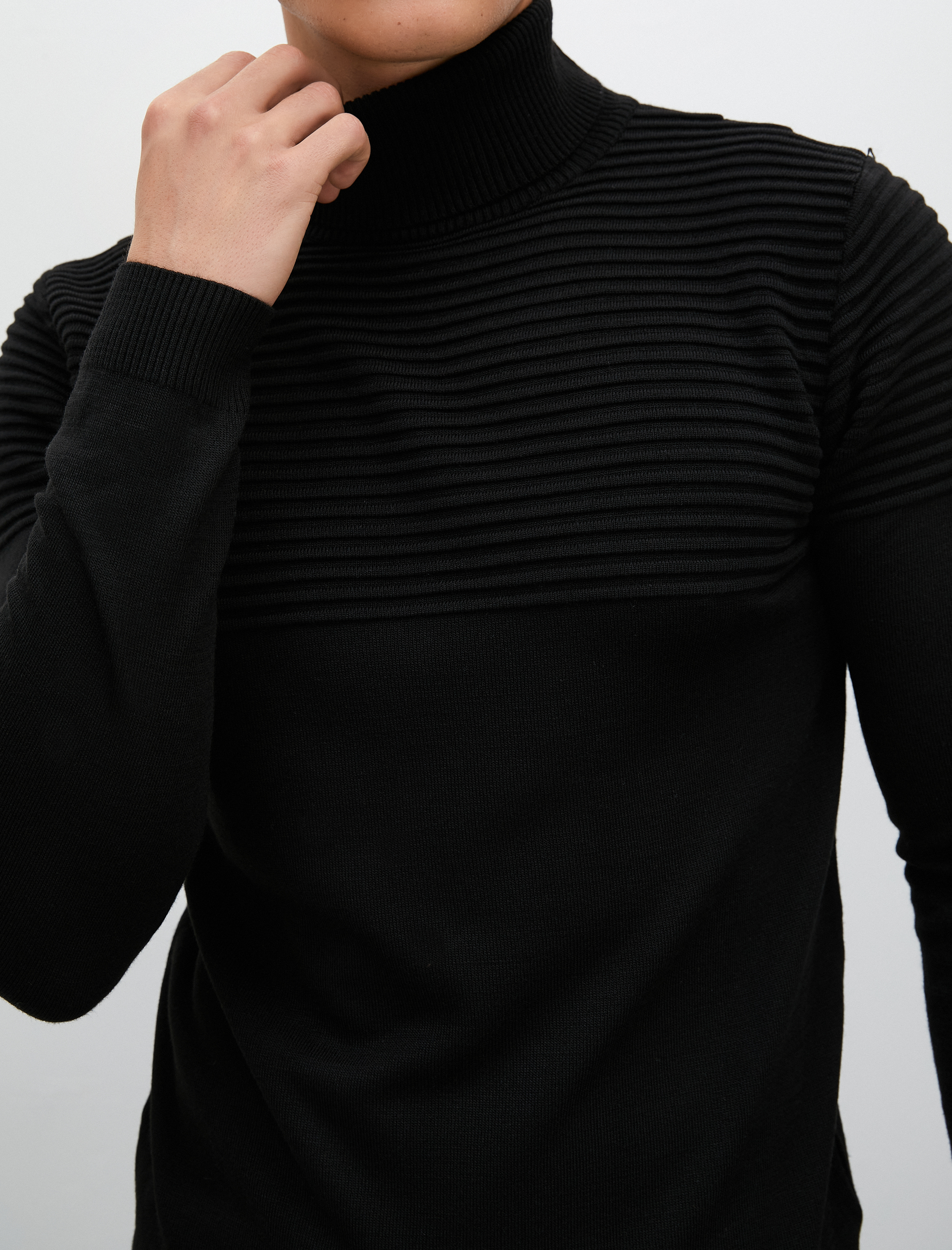   Balıkçı Yaka Kazak Slim Fit Dokulu Uzun Kollu