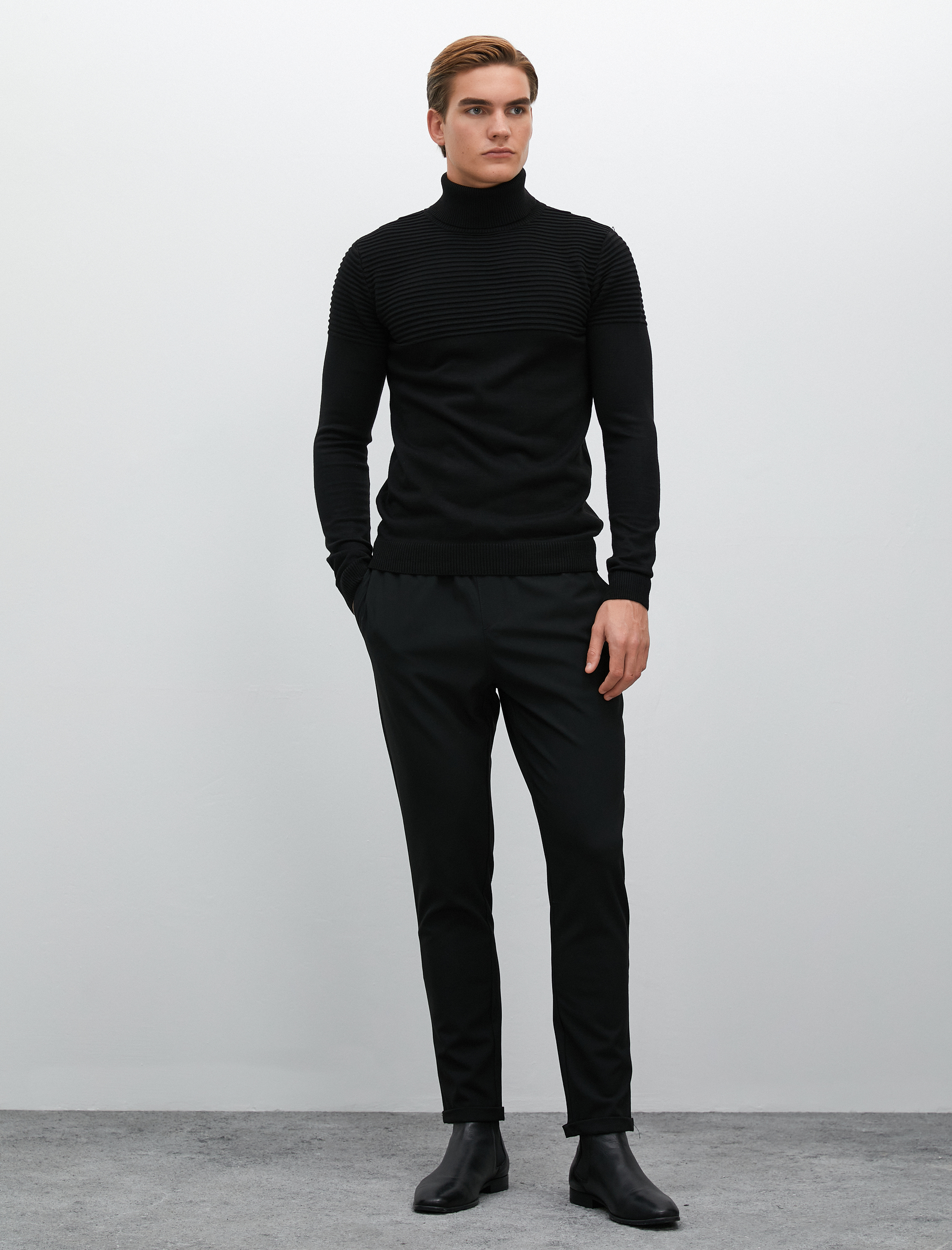   Balıkçı Yaka Kazak Slim Fit Dokulu Uzun Kollu