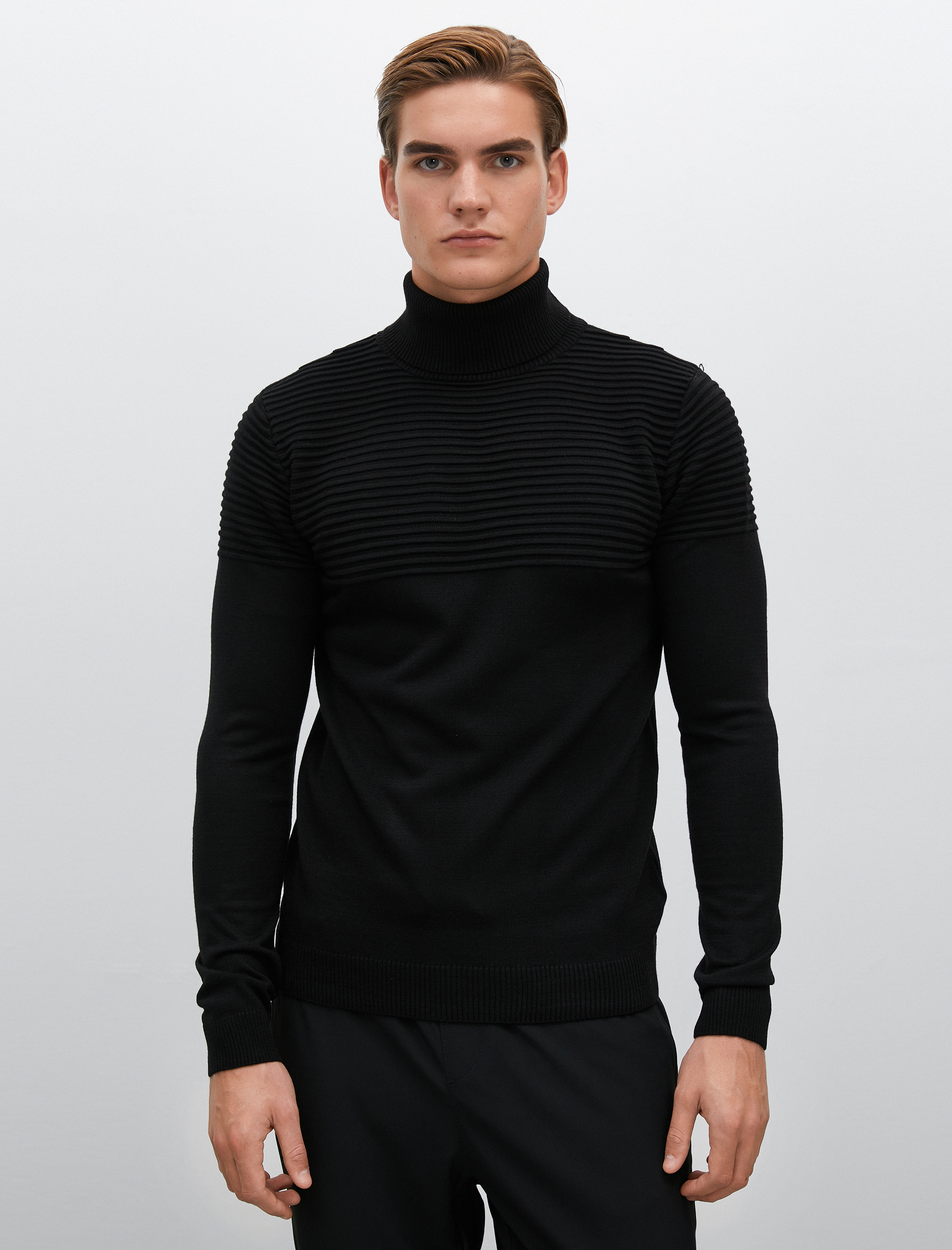   Balıkçı Yaka Kazak Slim Fit Dokulu Uzun Kollu