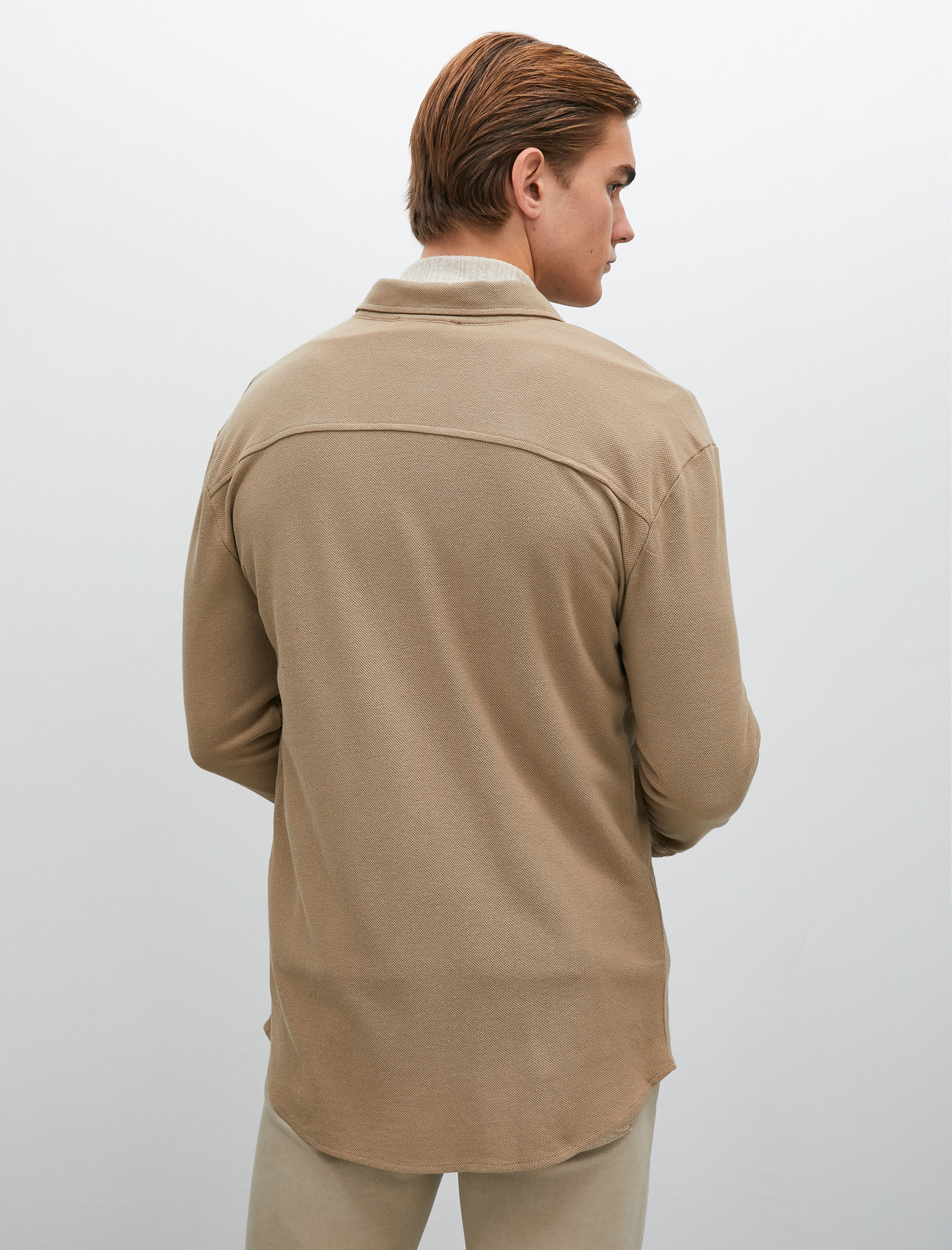   Uzun Kollu Gömlek Klasik Yaka Düğmeli Dokulu