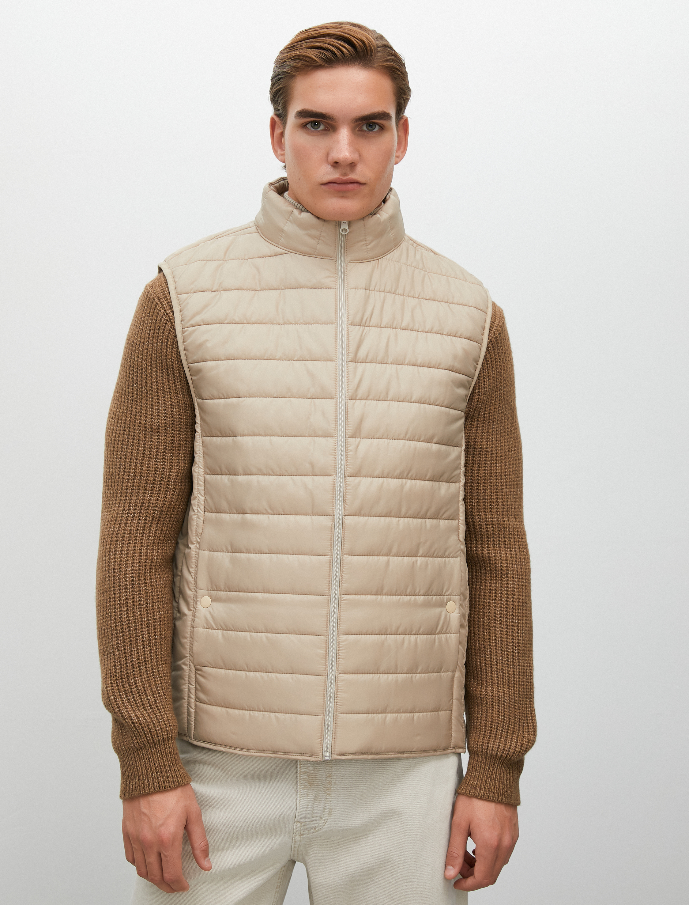   Şişme Yelek Dik Yaka Cep Detaylı Fermuarlı